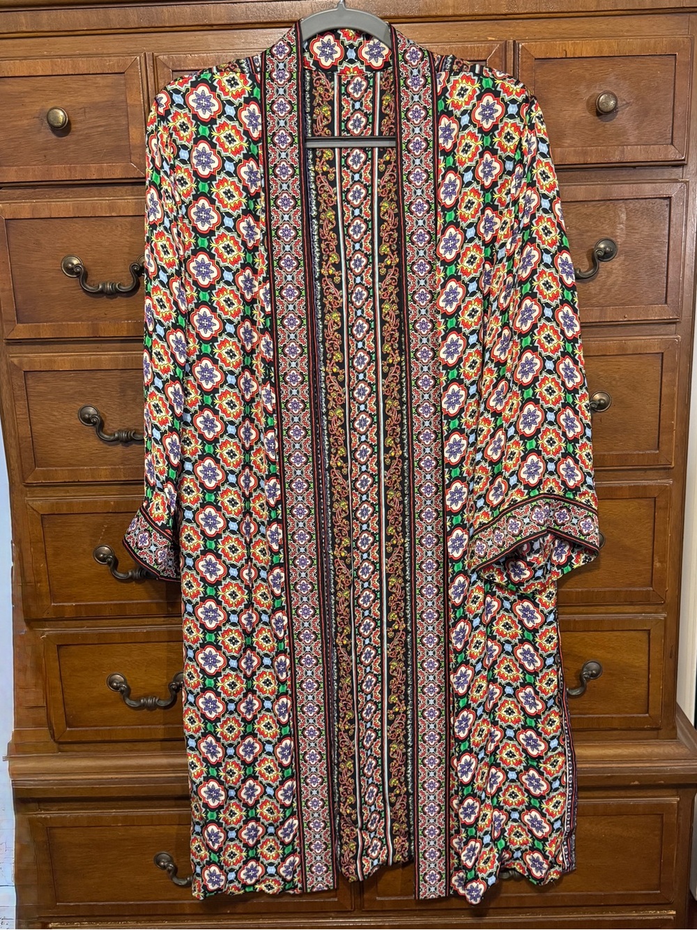 Alice + Olivia Lynn Printed Open Front Kimono Duster Boho Festival One Size OS